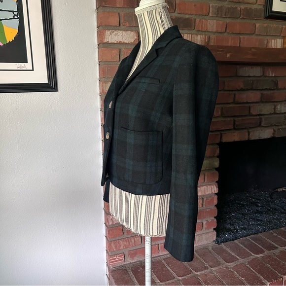 Anthropologie Cartonnier Kentfield Wool Plaid Cropped Blazer Academia Blue Sz 4 - Picture 4 of 11